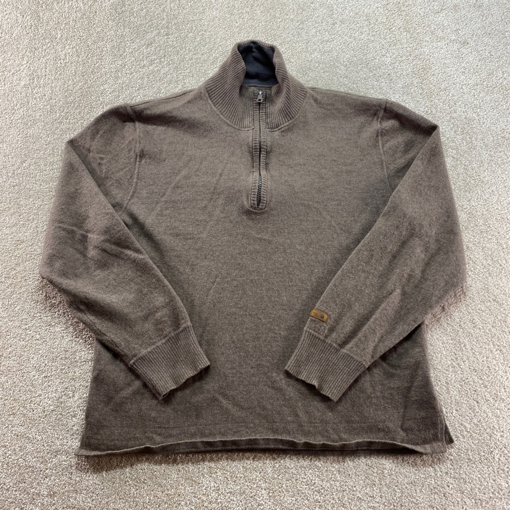The North Face Quarter Zip Sweater Mens Medium Brown Cotton Wool Blend Pullover‎